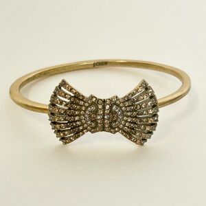 J. Crew Art Deco Bow Bangle Bracelet Gold Bronze Rhinestones